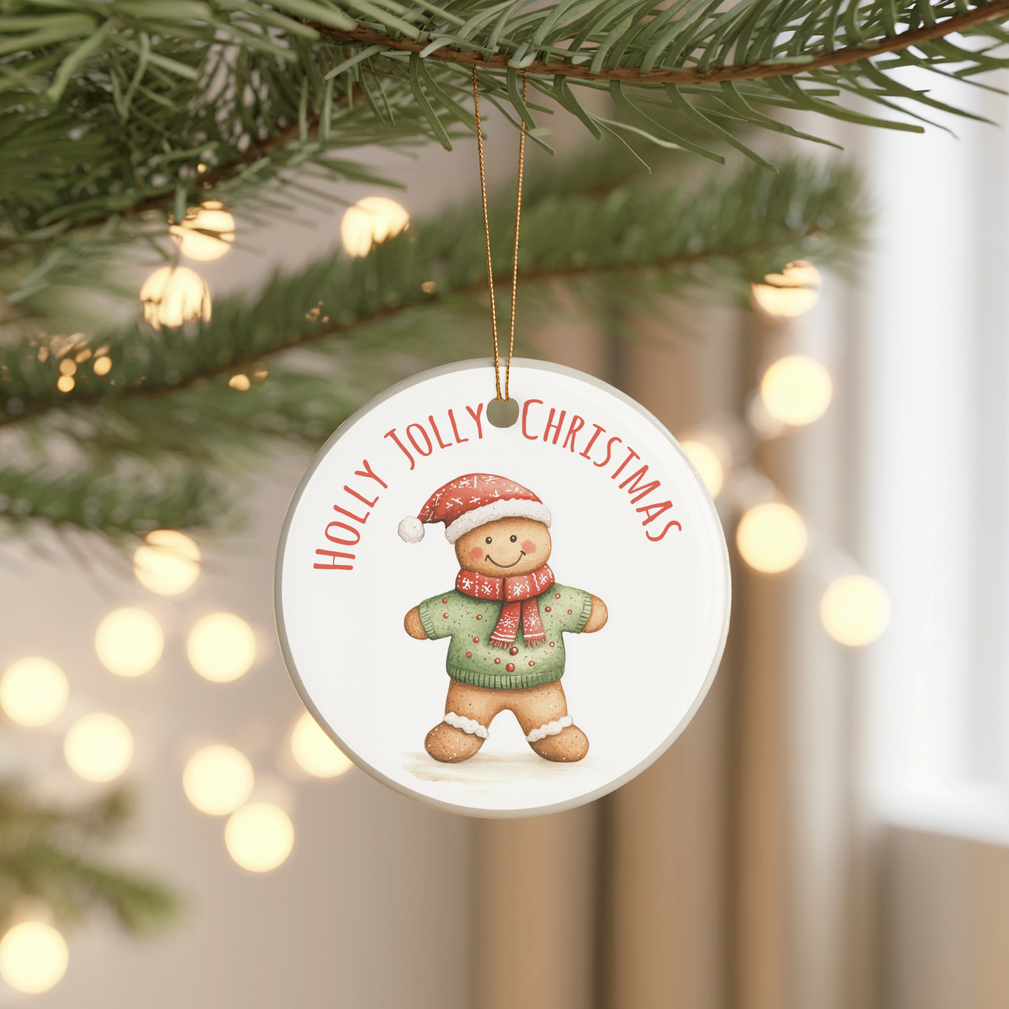 Holly Jolly Christmas Ceramic Ornament