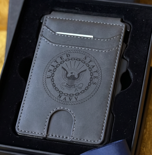 Navy Engraved RFID blocking Wallet