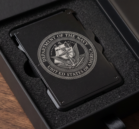 Navy Engraved RFID blocking Wallet