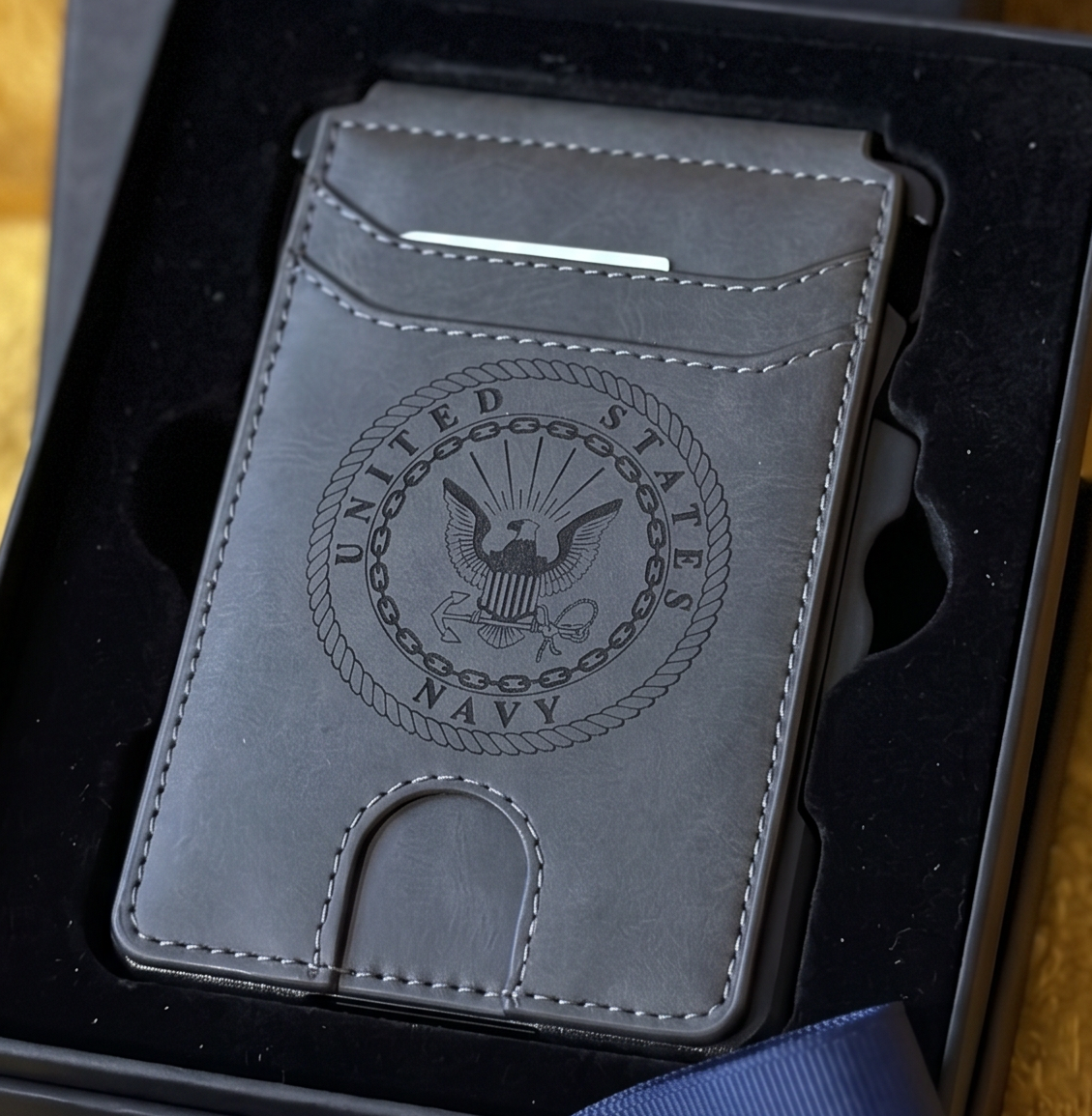 Navy Engraved RFID blocking Wallet