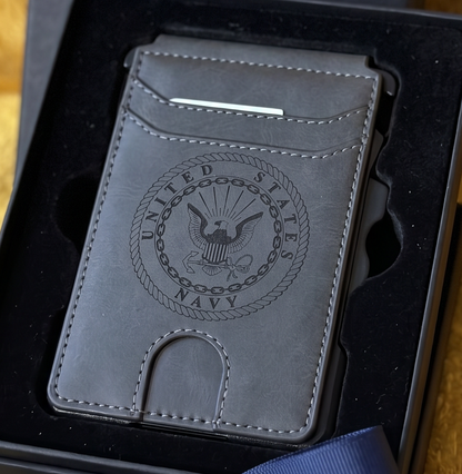 Navy Engraved RFID blocking Wallet