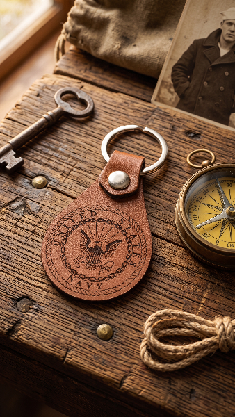 Navy Leatherette Keychain